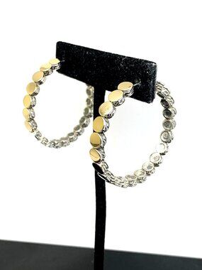 John Hardy Dot Hoop Earrings 18k Yellow Gold Sterling Silver .925 Womens Jewelry